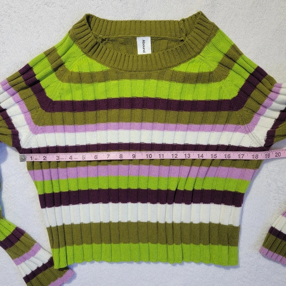 Abound Striped Cropped Sweater Green White Pink Burgandy Stretchy Size XL - Picture 8 of 9